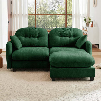 Chenille Fabric Modular 2-Seat Sofa Including 2 Pillows,Ottoman