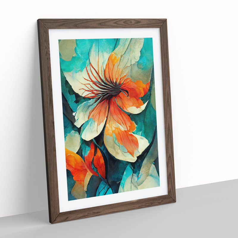 Pretty Abstract Floral No.5 - Single Picture Frame Painting, 64cm H x 46cm W x 2cm D, Walnut Framed