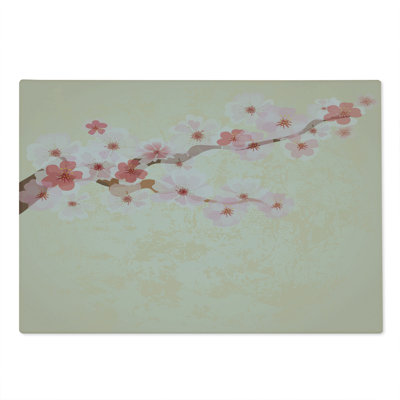 Ambesonne Japanese Cutting Board Large Size Cherry Blossoms Sakura Soft Pink Beige Coral