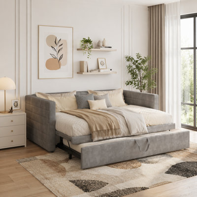 Lit de jour rembourré avec couchette escamotable et tissu chenille