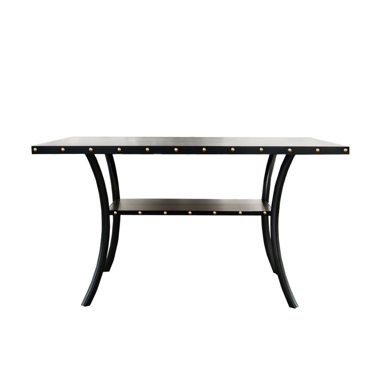 Table de salle à manger transitionnelle en bois naturel rectangulaire avec rangement et têtes de clous