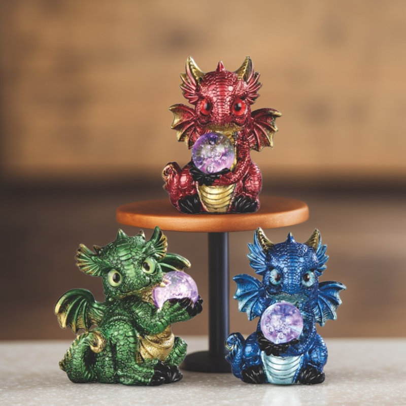 Ensemble de 3 figurines de dragon H 4,25 "avec yeux de verre
