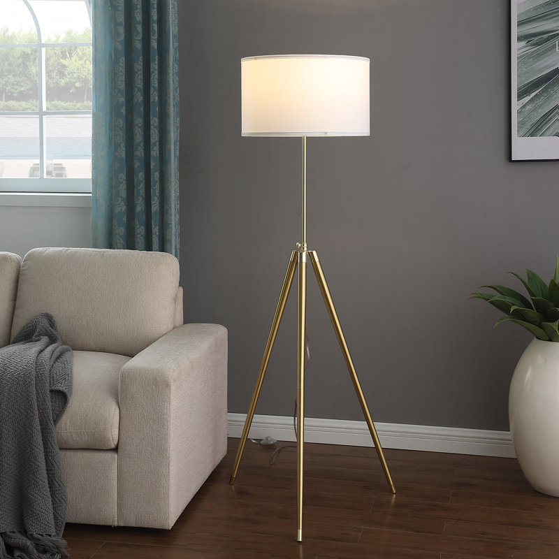 Lampe trépied moderne de 64 à 47 po de hauteur réglable en laiton / or brillant pour salon, lampe sur pied pour chambre à coucher