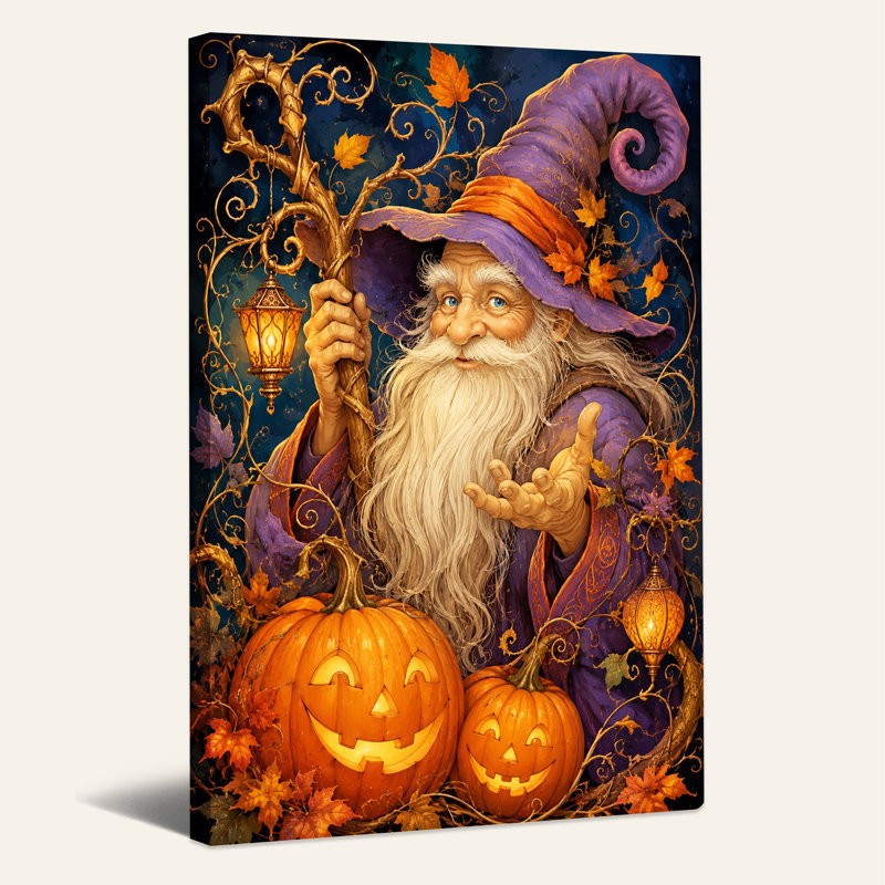 Toile mauve mauve avec lanterne rougeoyante et art mural d'Halloween, H 30 po x l 20 po