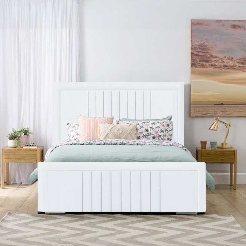 Amandaleigh Upholstered Velvet Bed Frame, Small Double (4'), White