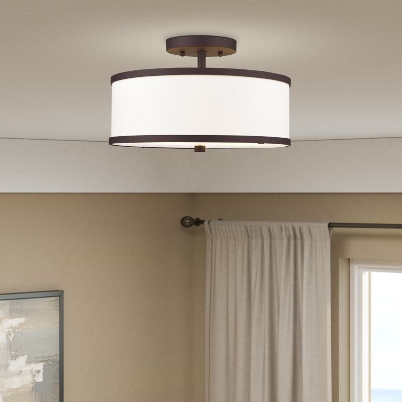 Berthine Fabric Semi Flush Mount, Bronze, Off-White, 8" H x 18" W x 18" D