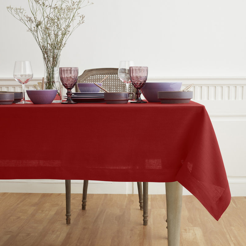 100% Pure Linen Tablecloth - Fete, Red, 102" L x 60" W