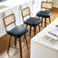 Swivel Counter Height Bar Stools Set of 3,Mid Century Modern Barstools with Rattan Back,27 inch Seat Height Solid Wood Kitchen Island Stools,Brown Faux Leather Upholstery Bar Chairs-1363837275-1363287983