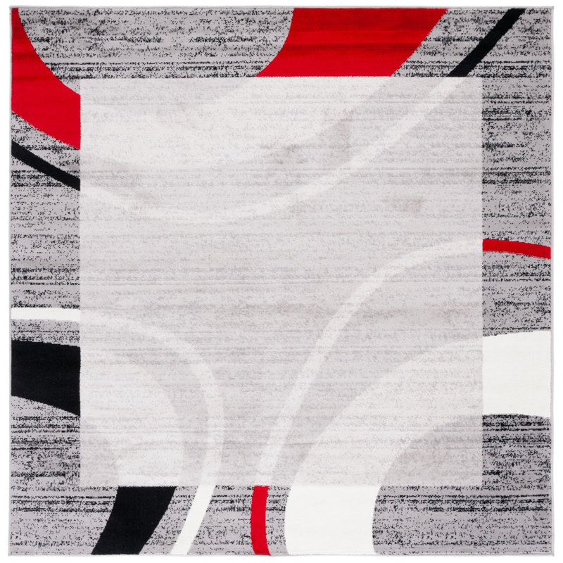 Tapis gris / rouge Anastos, Carré 6 pi 7 po