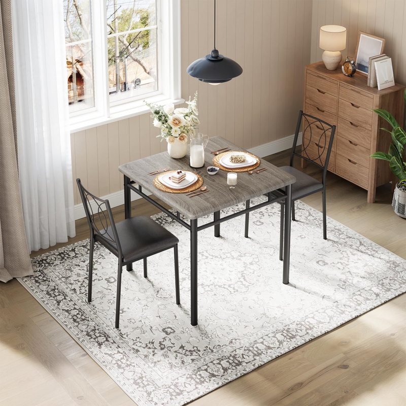 Ensemble de table à manger moderne pour 2 personnes, table de cuisine en bois de ferme avec 2 chaises rembourrées, coin-repas compact pour petits appartements