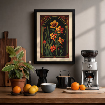 Carnations in Gold Botanical - Framed Print