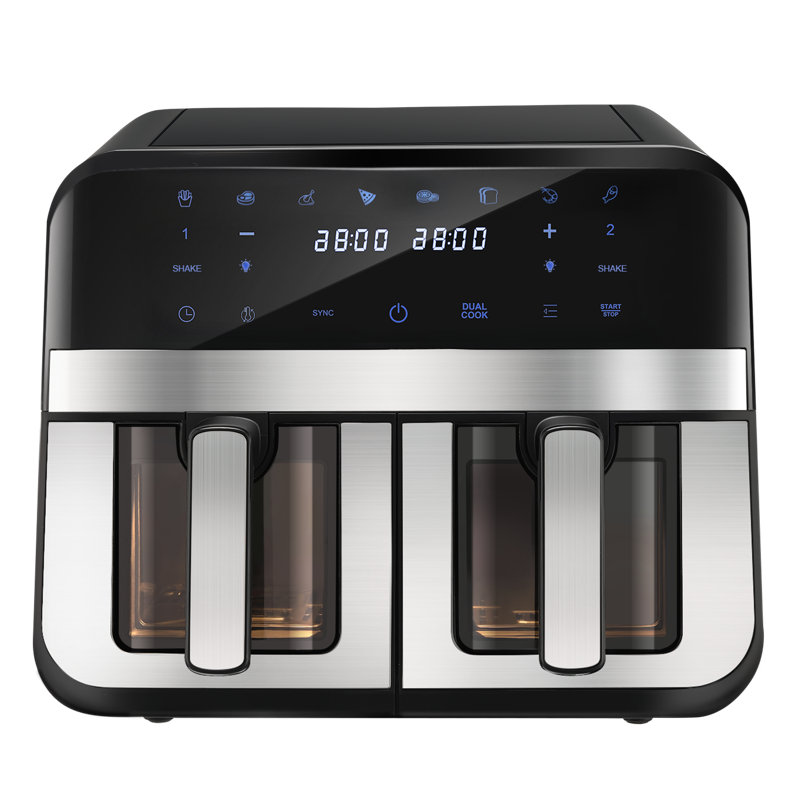 Oyajia 8-In-1 Air Fryer Double Digital Display Rapid Healthy Cooker Dual Basket 4.5L+4.5L For Home Use，Visual Observation Window, Smart Timer And Temperature Settings，8 Touch Screen Presets For Frying, Baking, Dehydrating, Roasting