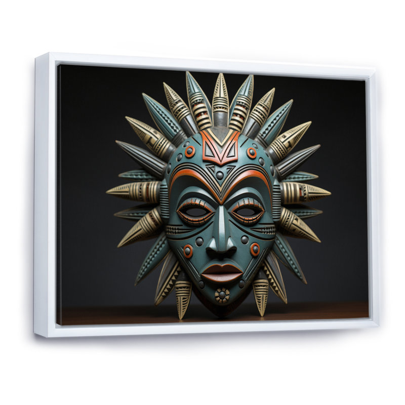 Chayla, masque tribal africain Luba - reproduction sur toile, H 30 po x l 40 po x P 1,5 po, Cadre flottant blanc