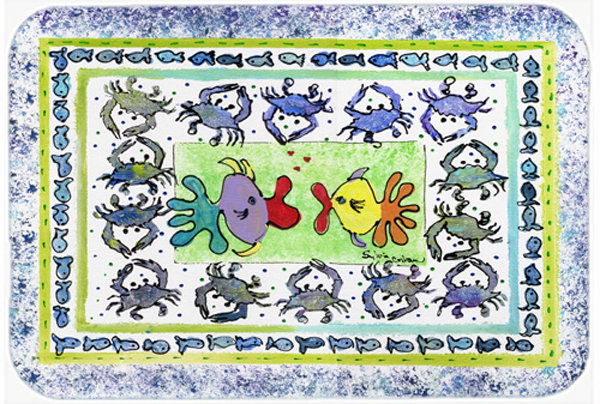 Caroline's Treasures Kissing Fish Glass Cutting Board