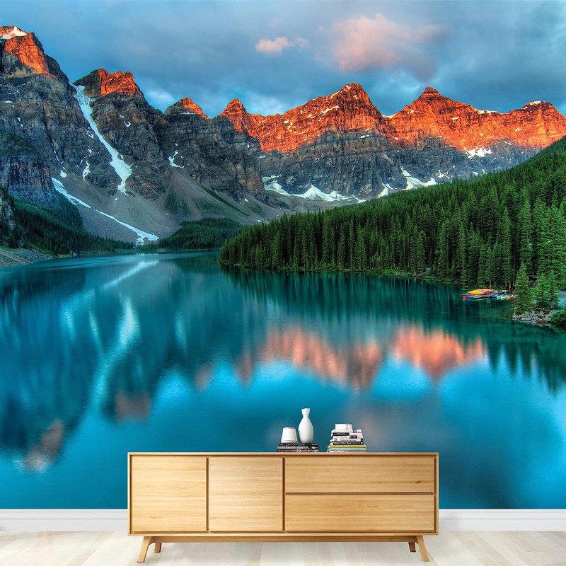 Adhésif mural Tranquil Mountain Lake, L 66 po x l 96 po
