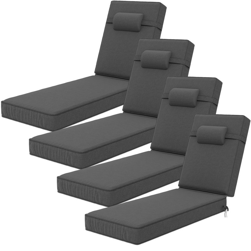 Coussins de chaise longue d'extérieur 72 po x 21 po x 4 po en oléfine (ensemble de 4), 48" W x 26" D, Gris foncé