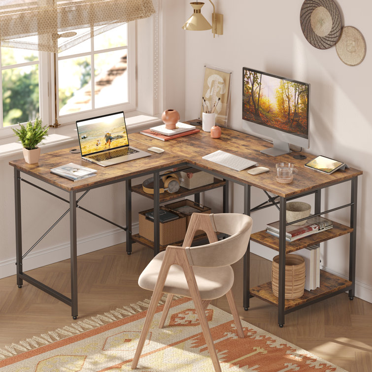 Haigh L Shaped Desk with Shelves 86.6 Inch, Reversible Corner Computer Desk or 2 Person Long Table