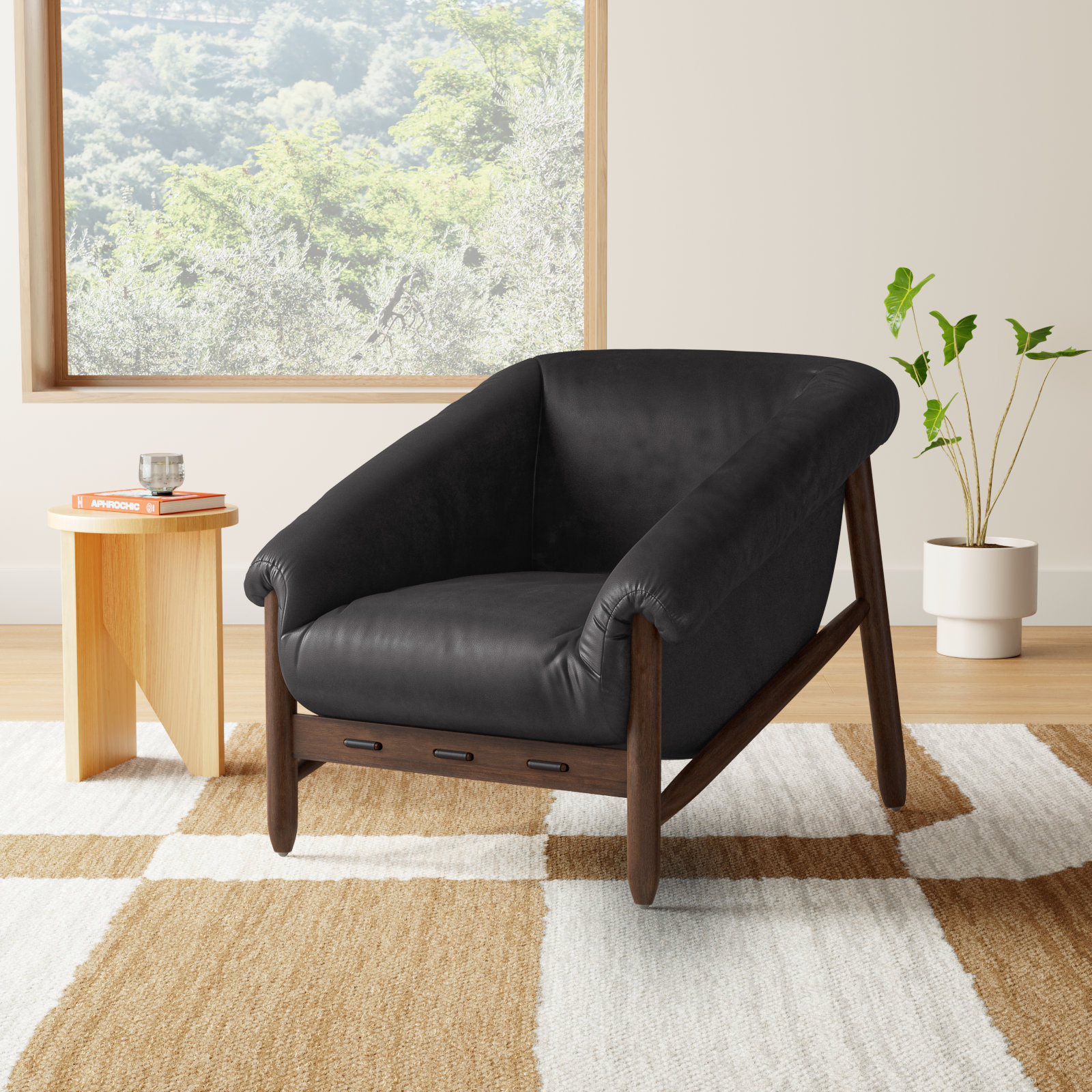Arista Top Grain Leather Armchair, Heirloom Black Genuine Leather