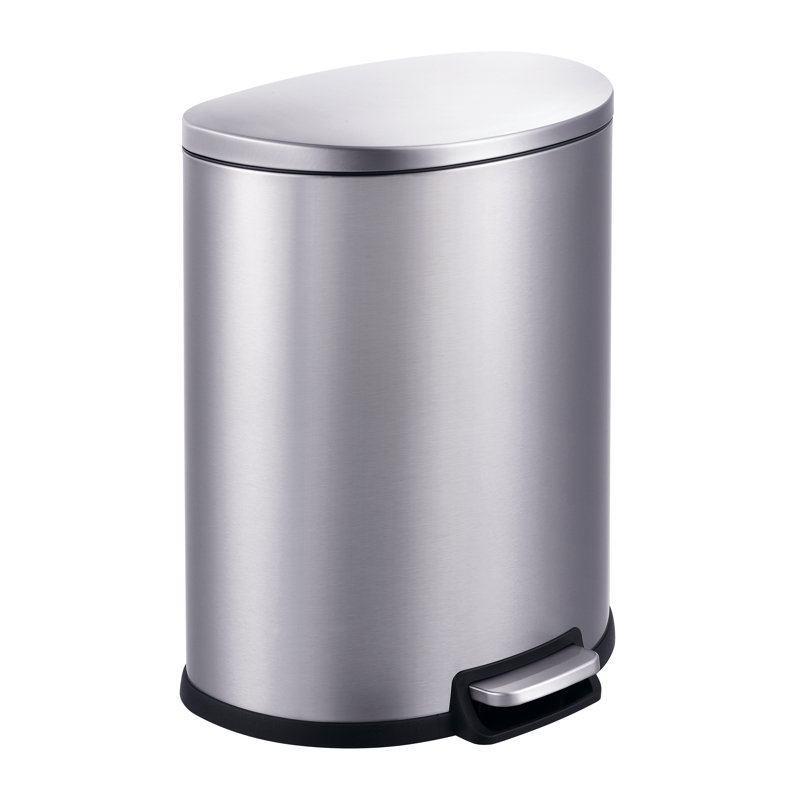 Poubelle à pédale en acier inoxydable semi-ronde 13 gallons (en forme de D) avec couvercle à fermeture en douceur