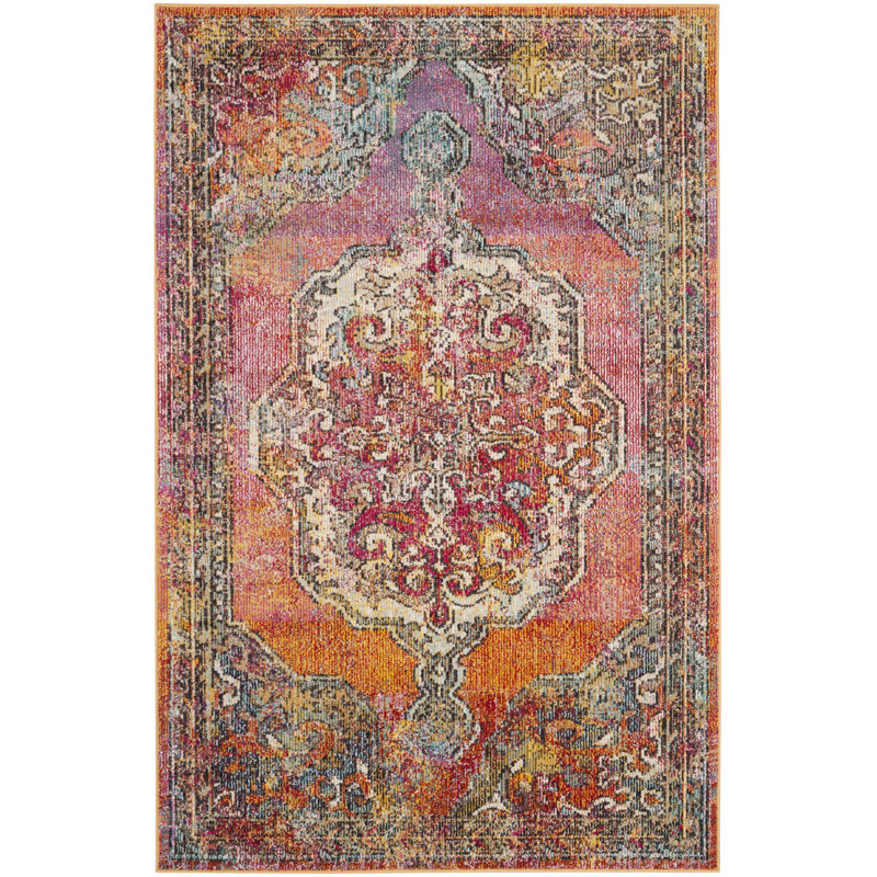 Gulshan Orange/Light Blue Rug, Rectangle 91 x 152 cm