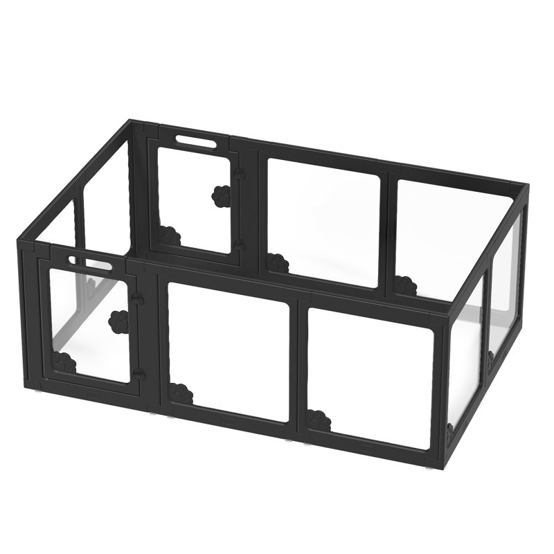 Enclos de jeu modulaire en acrylique transparent pour petit chiot avec 2 portes, clôture transparente pour petits chiens, chats, lapins, facile à assembler et à démonter, noir (H 24 po, 10 pièces)