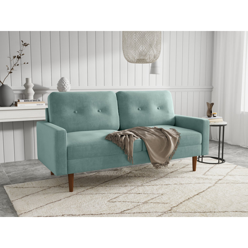 Canapé à accoudoirs carrés 70 po Mattea, Polyester à 100 % turquoise