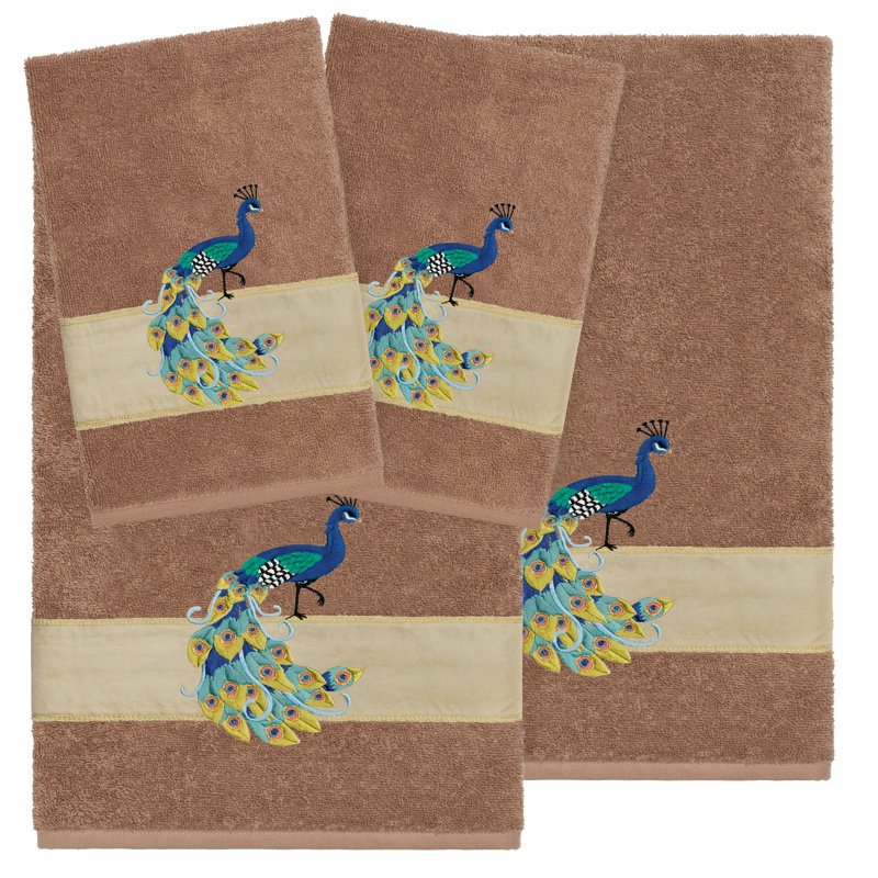 PENELOPE 4PC Embellished Towel Set 4 Piece 100% Turkish Cotton Towel Set, Latte, 4