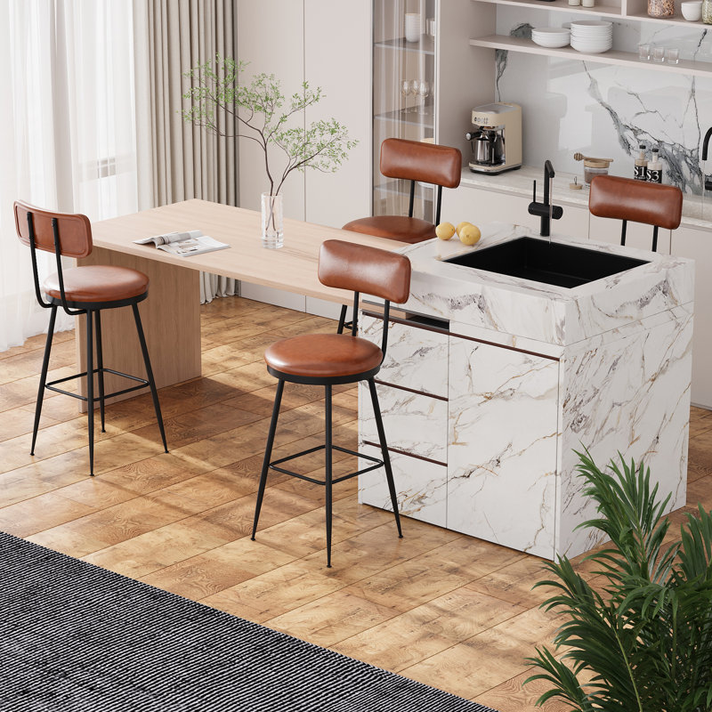 Counter Stool with Metal Frame, Brown, 2