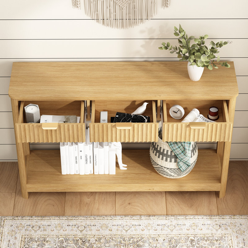 Denise 47.2" Console Table with 3 Fluted Drawers, Natural