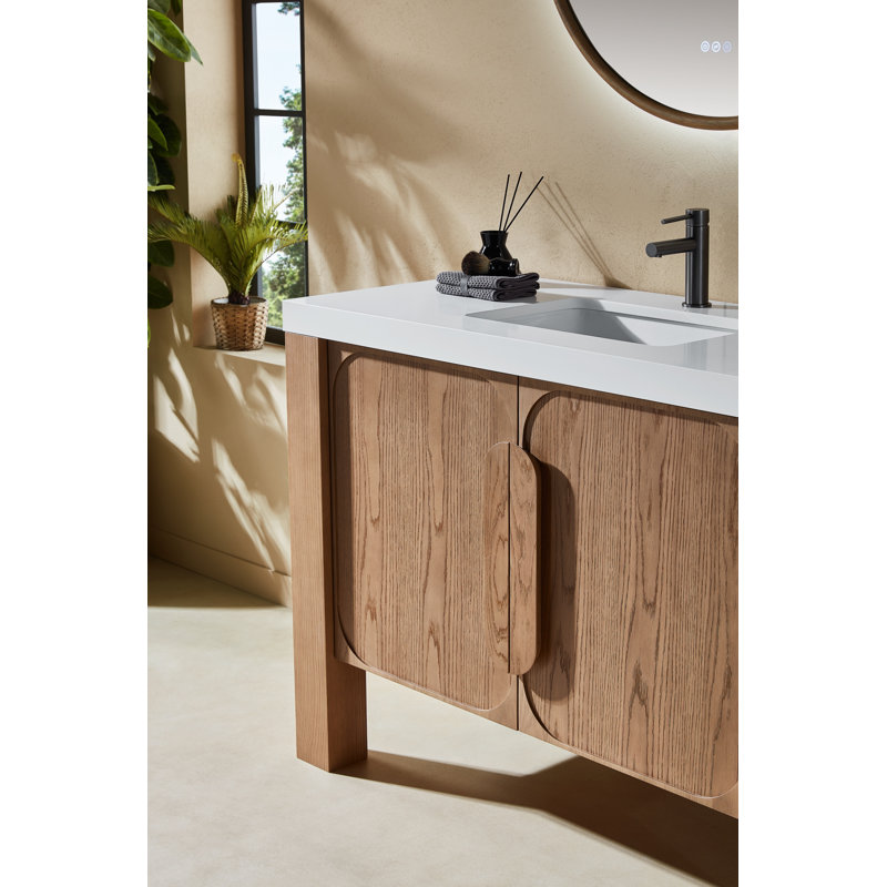 Meuble-lavabo simple 48 po Abella, Teck naturel, Blanc