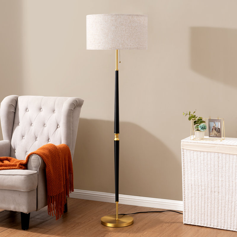 63'' Solid Wood Traditional Floor Lamp, Satin Brass