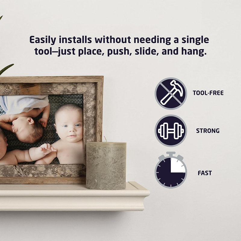 White Floating Shelf – Beveled Design, Tool-free Drywall Installation