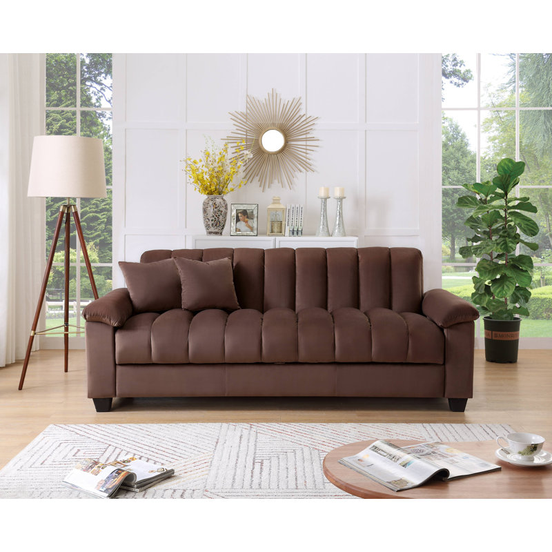 Kinsely Full / Double 82.7'' Velvet Convertible Sofa, Brown, 33.75" H x 82.7" W x 35.25" D