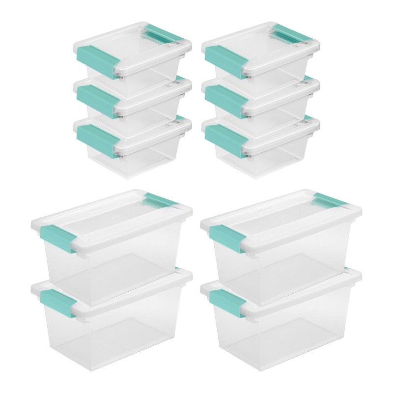 Sterilite Miniature Clip Storage Box, 6 Pack, & Medium Clip Storage Box, 4 Pack, 5.37" H x 6.52" W x 11" D