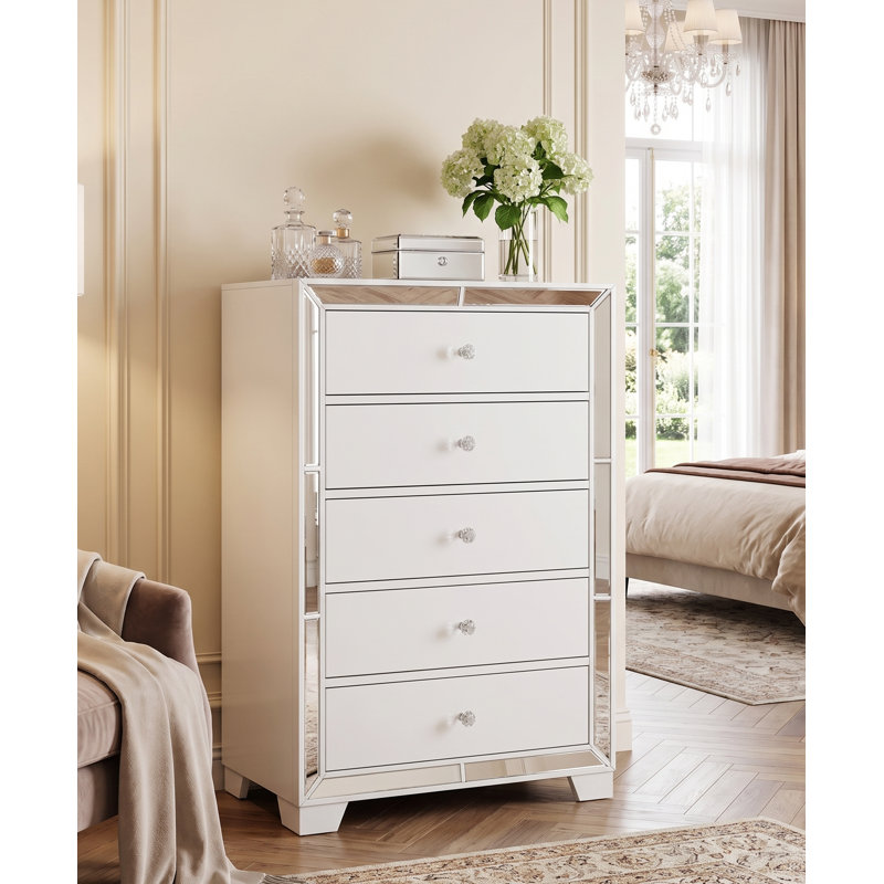 Fazeley 5 - Drawer Chest with Mirror Trim, White