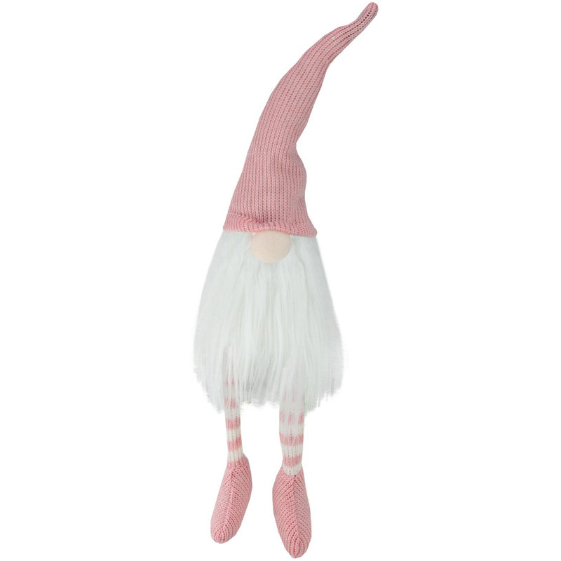 Figurine de gnome à ressorts 16 po, Blanc / Rose