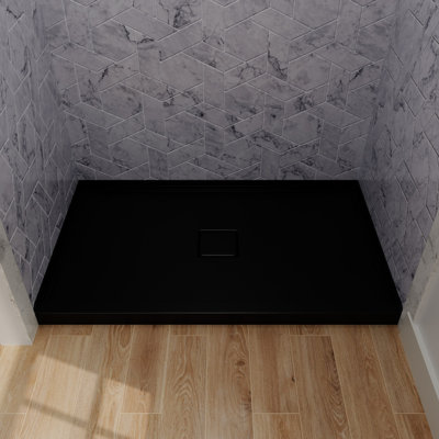 Plateau de douche rectangulaire 30 po x 60 po en acrylique noir avec drain et base résistante aux taches pour salle de bain