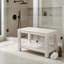  Banc de douche en teck avec tablette, tabouret de douche rustique gris clair de 30 po de largeur, siège de douche entièrement assemblé, banc de baignoire spa résistant à l'eau pour la douche, la salle de bain et le vestibule, le Sitara