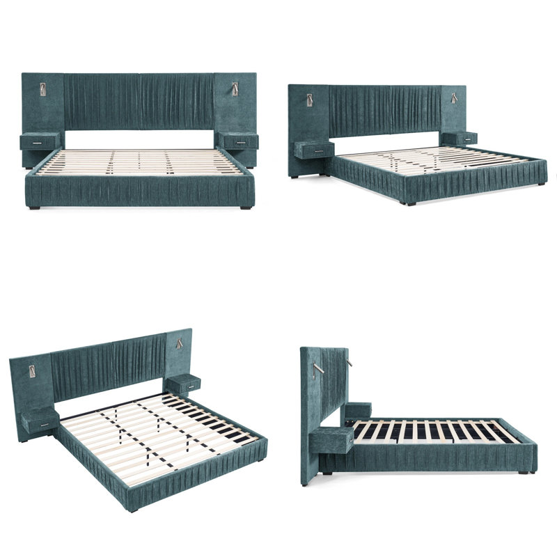 King Size Upholstered Bed Frame, Blue/Green, King