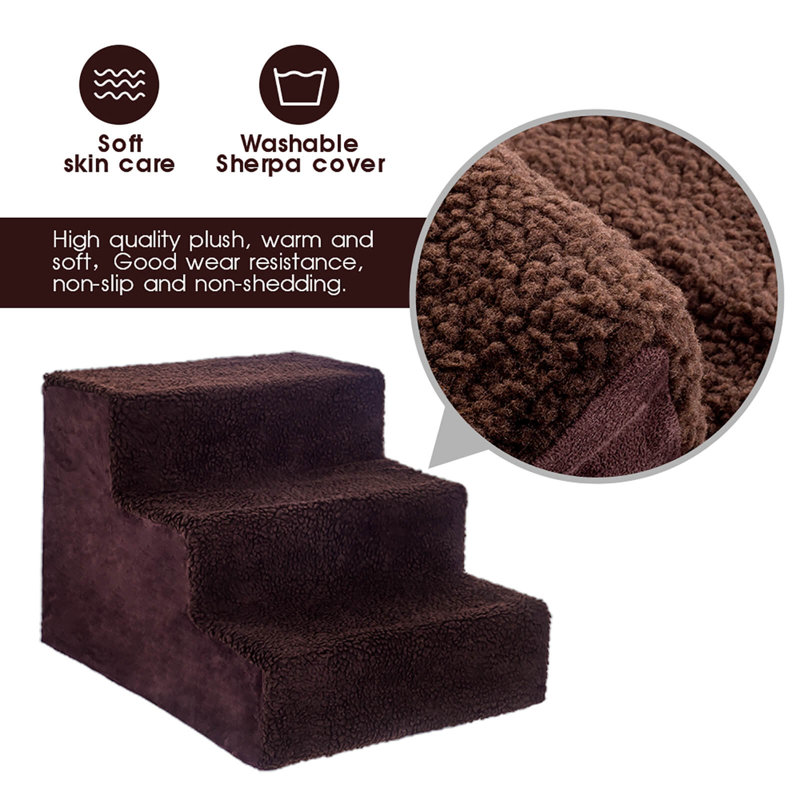 3-Level Plastic Pet Stairs-Brown