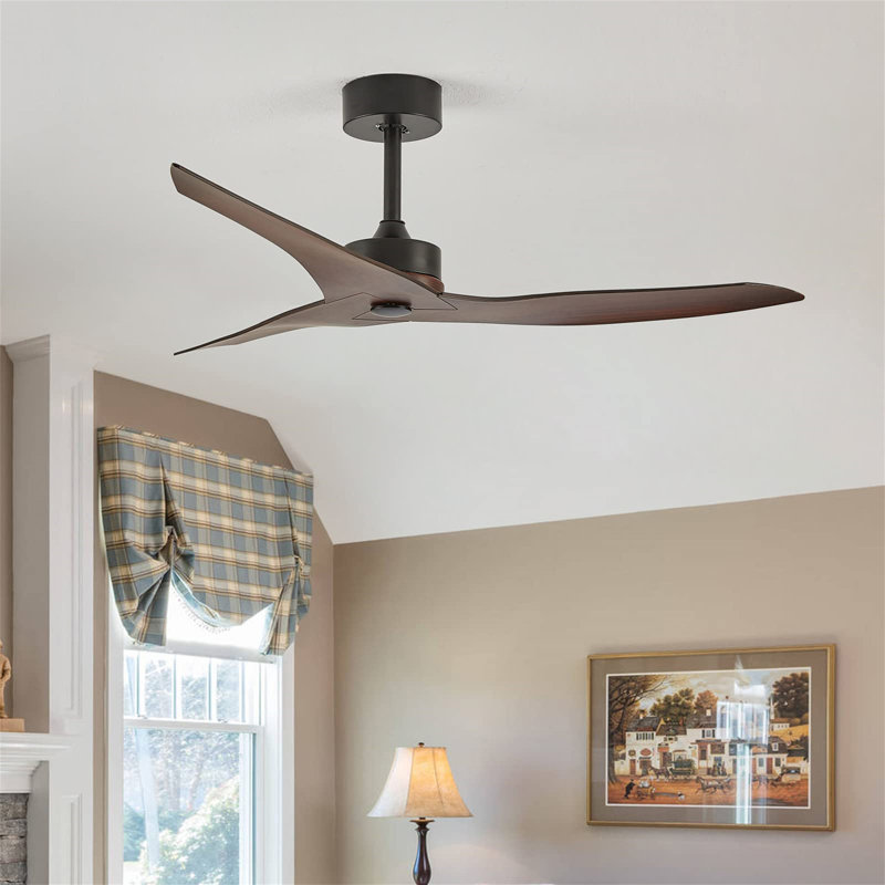 52" Outdoor Ceiling Fan Without Light With Remote Control, Black, Brown