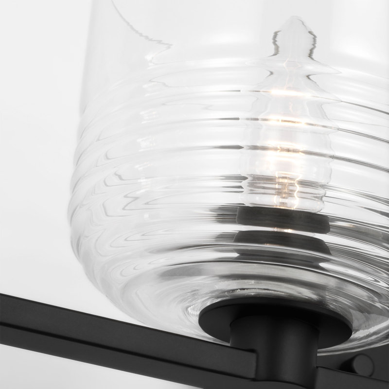 Lochdale Bathroom Bedroom Wall Fixture With Clear Ribbed Shade, Midnight Black, 6.125" H x 33.625" W x 7.875" D, 4 Lights
