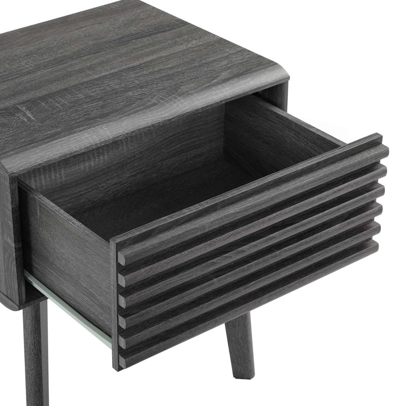 Mid-Century Modern Charcoal Wood Grain End Table with Storage