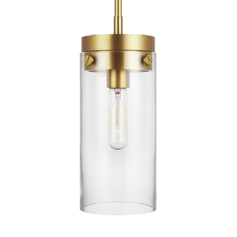 Burnished Brass and Clear Glass Cylinder Pendant Light