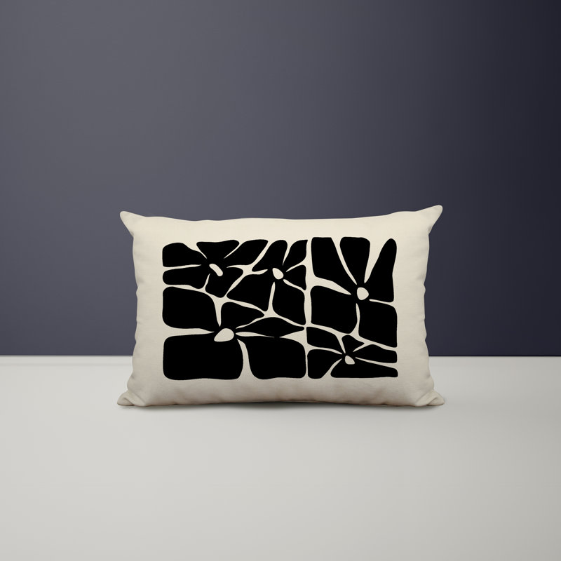 Polyester Lumbar Rectangular Indoor/Outdoor Pillow Cover & Insert, Black