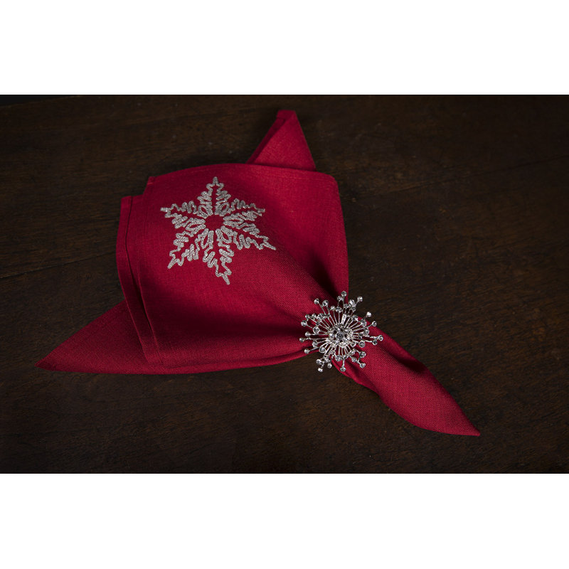 Polyester Embroidered Square Napkin, Red