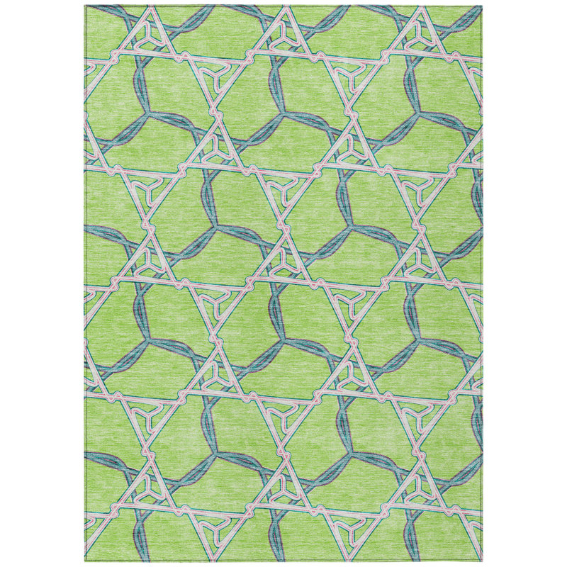 Tapis géométrique lavable intérieur / extérieur bleu 10 pi x 14 pi