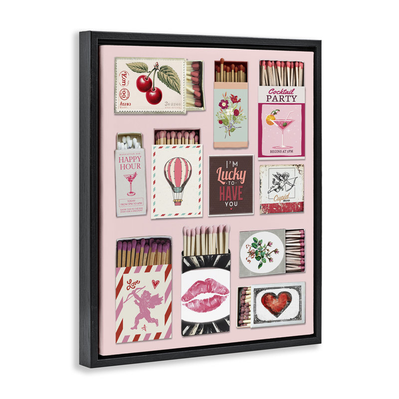 Cadre flottant Vintage Romantic Matchbox Collection, design par CAD Designs, Cadre flottant noir de jais, H 21 po x l 17 po