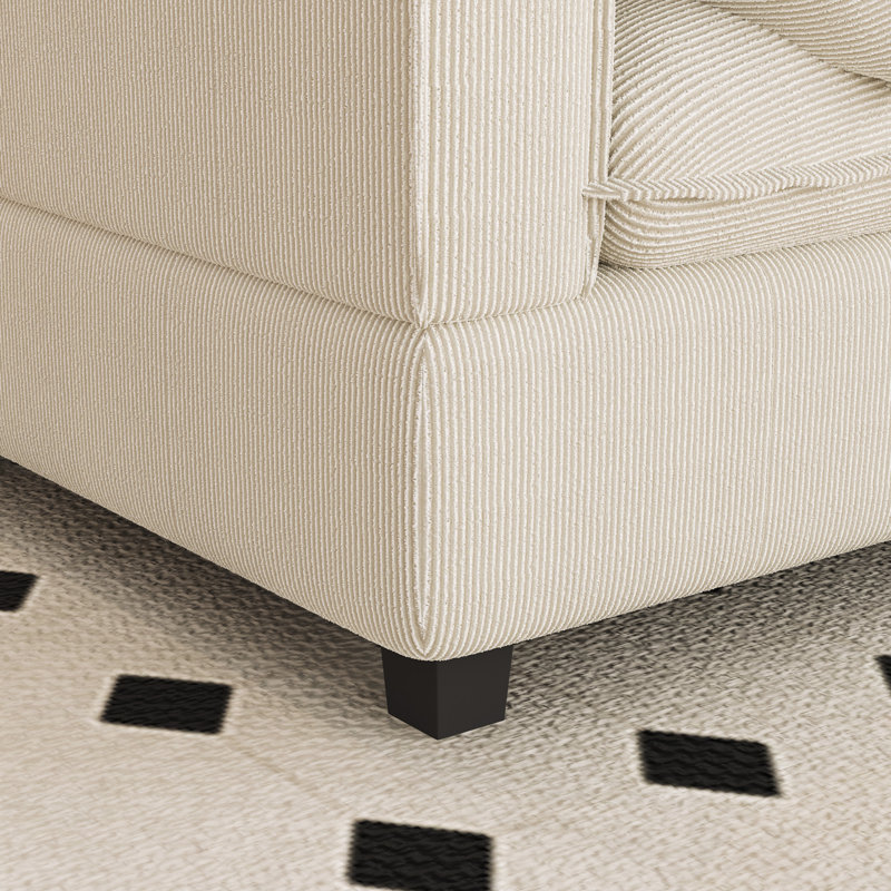Canapé modulaire en bois massif 3 pièces Marlies, Velours côtelé beige