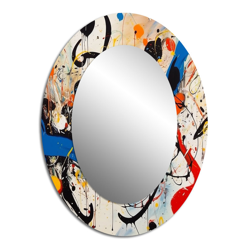 All That Jazz Colorful Joy III - Abstract Oval Decorative Mirror On Metal, 40" x 30"